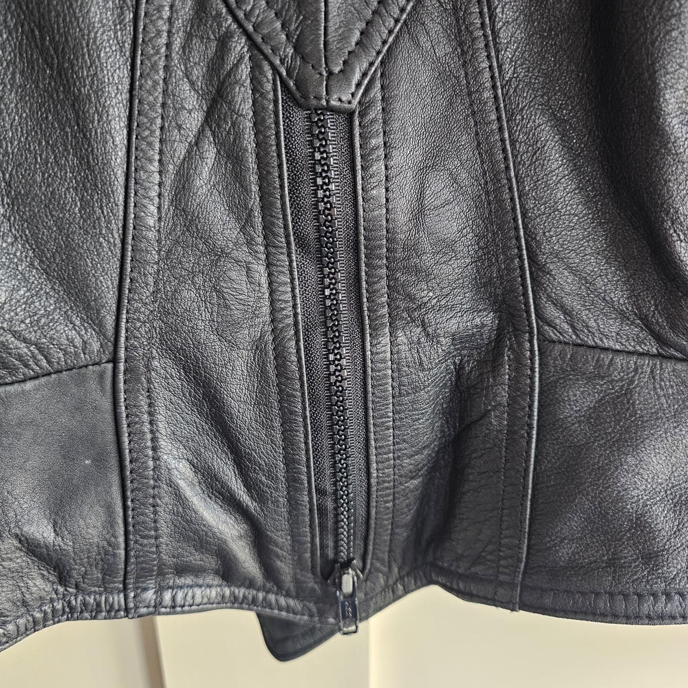 Wilson VTG Women's Black Leather Biker Cropped Bomber Jacket 80s Style - Picture 5 of 12